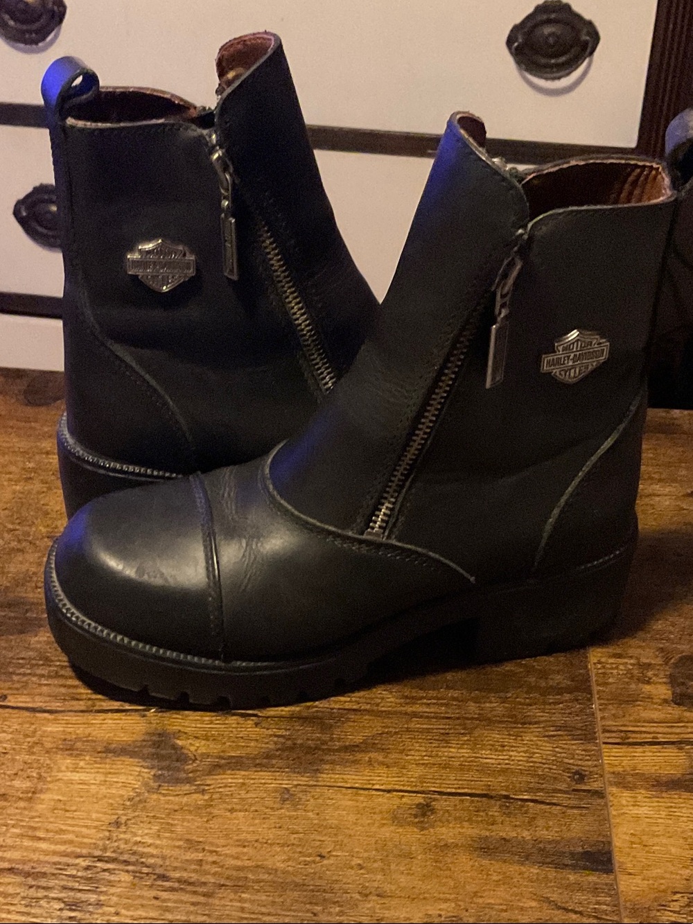 Harley-Davidson Black Leather Side Zip Moto Boots with Logo